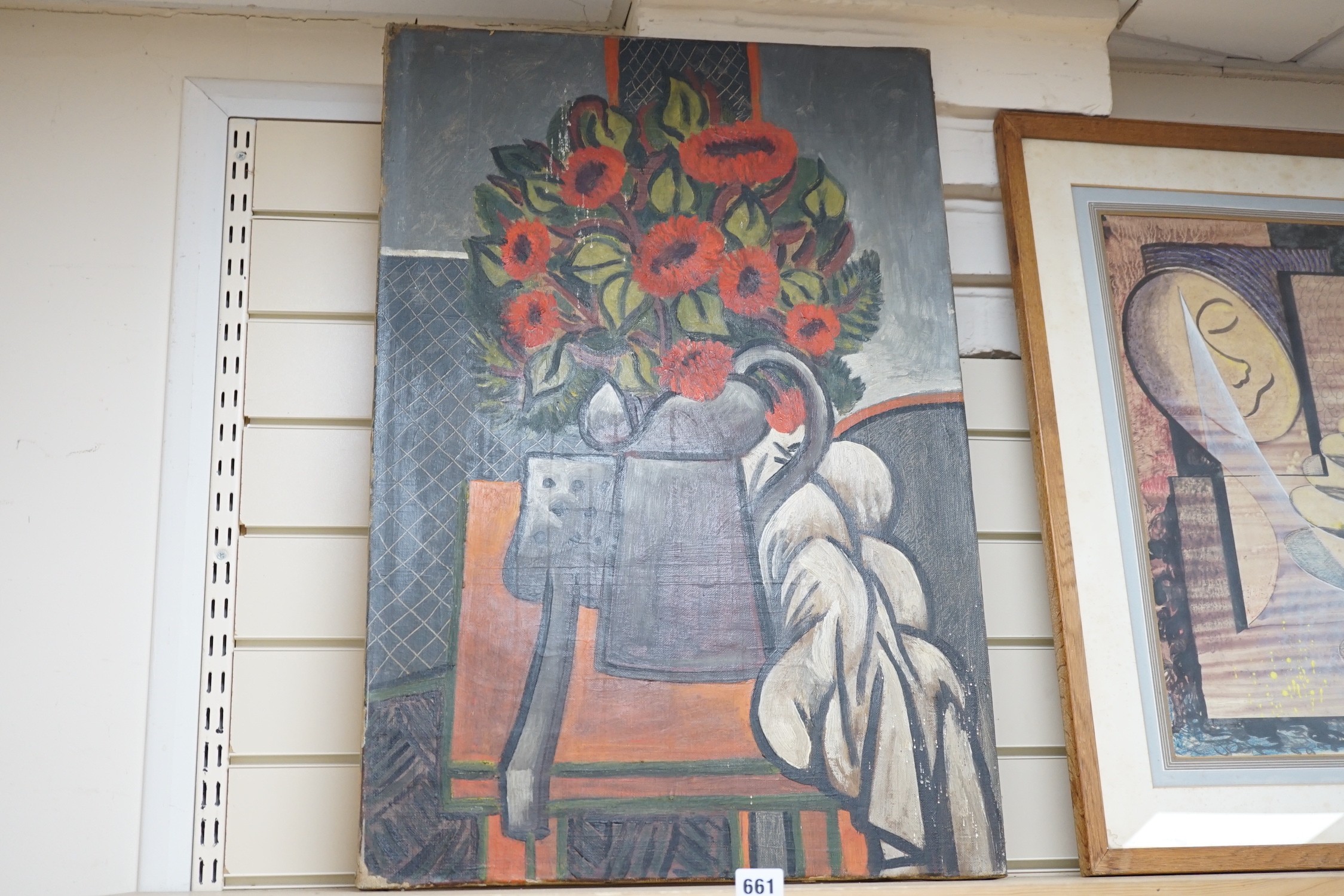 Samuel Avery (1926-2016), oil on canvas, 'Red Flowers', label verso, 75 x 50cm, unframed